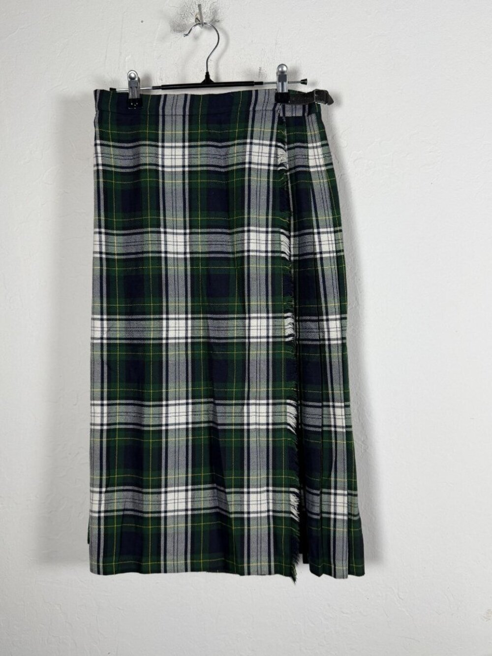 Pringle Scotland Tartan Plaid Pleated Wrap Kilt Skirt Sz 8 Preppy Dark Academia